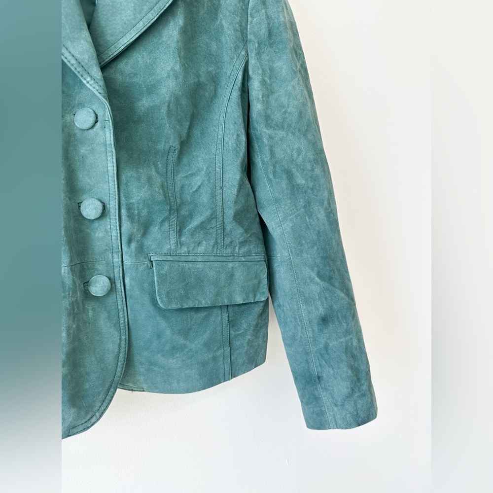 Bernardo - Genuine Leather Suede Jacket - Teal - Fitted - Size 8 - Picture 2 of 11